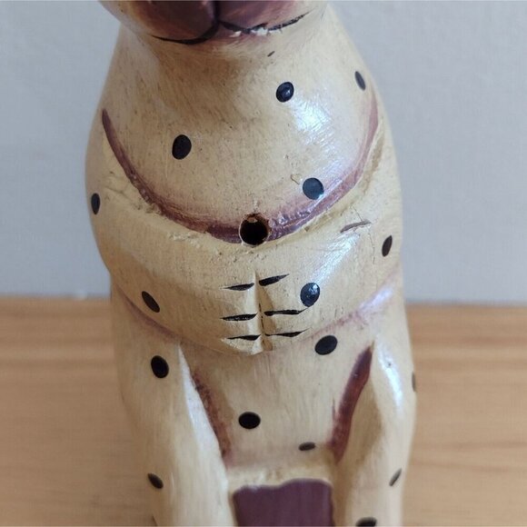 Vintage Hand Painted Polka Wooden Cat Figurine Incense Holder Folk Art - Picture 6 of 8